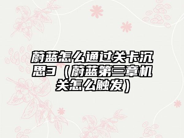 蔚蓝怎么通过关卡沉思3（蔚蓝第三章机关怎么触发）