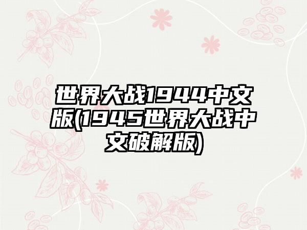 世界大战1944中文版(1945世界大战中文破解版)
