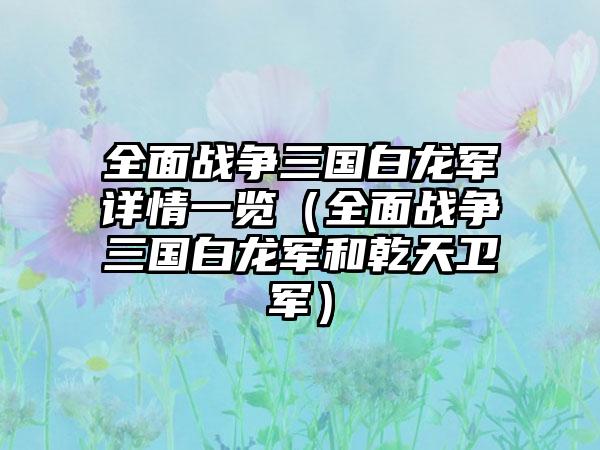 全面战争三国白龙军详情一览（全面战争三国白龙军和乾天卫军）