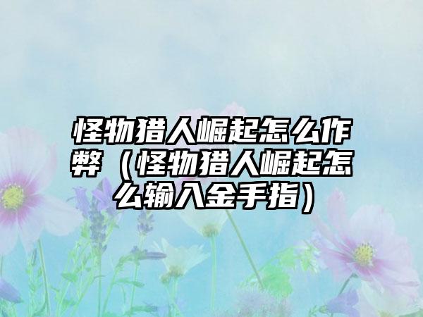 怪物猎人崛起怎么作弊（怪物猎人崛起怎么输入金手指）