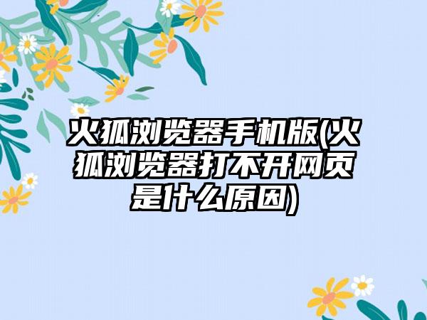 火狐浏览器手机版(火狐浏览器打不开网页是什么原因)