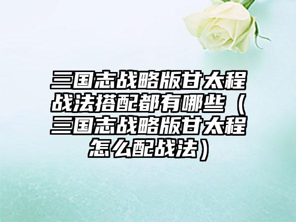 三国志战略版甘太程战法搭配都有哪些(三国志战略版甘太程怎么配战法)