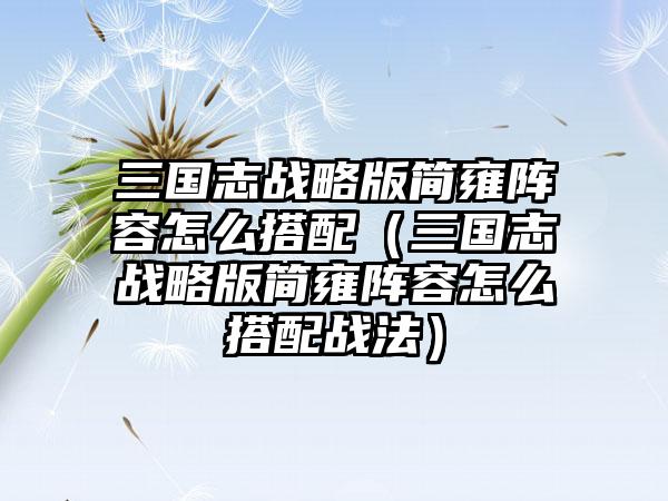 三国志战略版简雍阵容怎么搭配（三国志战略版简雍阵容怎么搭配战法）