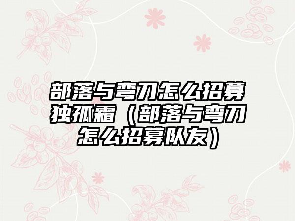 部落与弯刀怎么招募独孤霜（部落与弯刀怎么招募队友）
