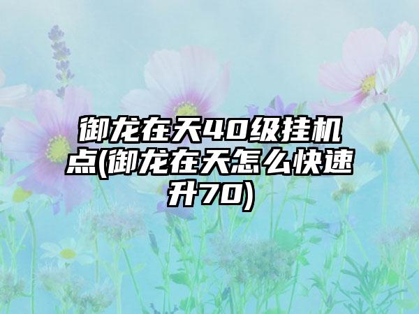 御龙在天40级挂机点(御龙在天怎么快速升70)