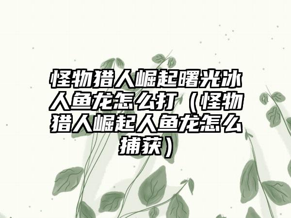 怪物猎人崛起曙光冰人鱼龙怎么打（怪物猎人崛起人鱼龙怎么捕获）