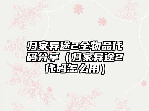 归家异途2全物品代码分享（归家异途2代码怎么用）