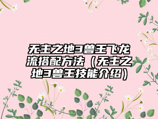 无主之地3兽王飞龙流搭配方法（无主之地3兽王技能介绍）