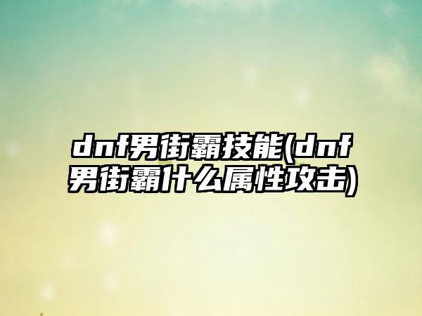 dnf男街霸技能(dnf男街霸什么属性攻击)