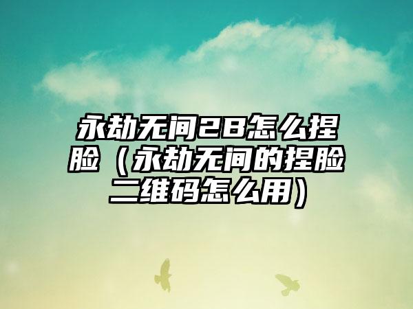 永劫无间2B怎么捏脸（永劫无间的捏脸二维码怎么用）