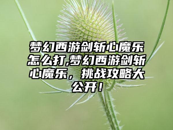 梦幻西游剑斩心魔乐怎么打,梦幻西游剑斩心魔乐，挑战攻略大公开！