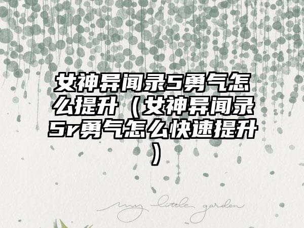 女神异闻录5勇气怎么提升（女神异闻录5r勇气怎么快速提升）