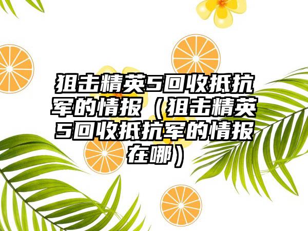狙击精英5回收抵抗军的情报（狙击精英5回收抵抗军的情报在哪）