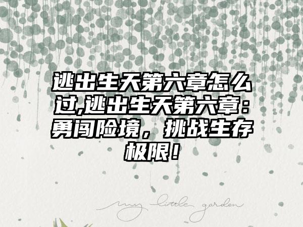 逃出生天第六章怎么过,逃出生天第六章：勇闯险境，挑战生存极限！