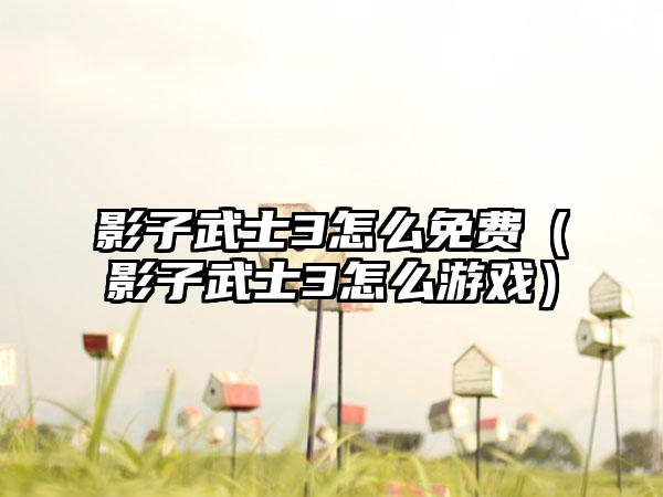 影子武士3怎么免费（影子武士3怎么游戏）