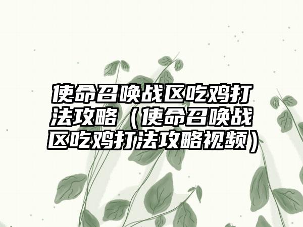 使命召唤战区吃鸡打法攻略（使命召唤战区吃鸡打法攻略视频）