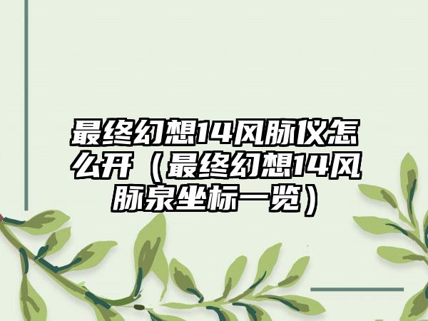 最终幻想14风脉仪怎么开（最终幻想14风脉泉坐标一览）