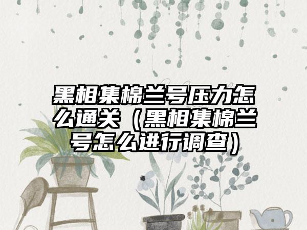 黑相集棉兰号压力怎么通关（黑相集棉兰号怎么进行调查）