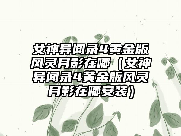 女神异闻录4黄金版风灵月影在哪（女神异闻录4黄金版风灵月影在哪安装）