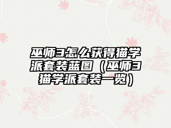 巫师3怎么获得猫学派套装蓝图（巫师3猫学派套装一览）