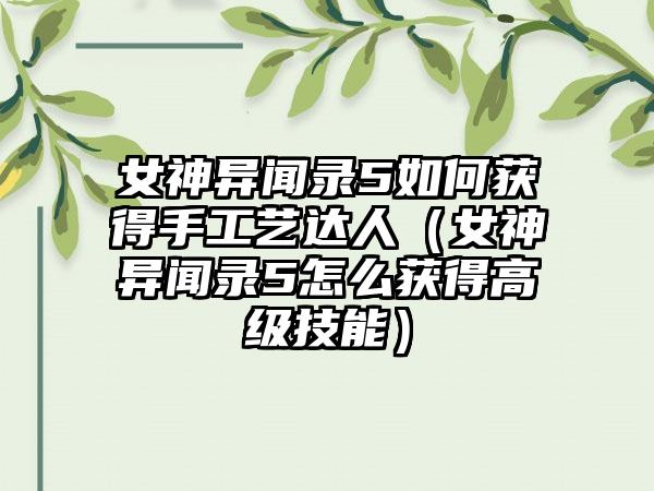 女神异闻录5如何获得手工艺达人（女神异闻录5怎么获得高级技能）