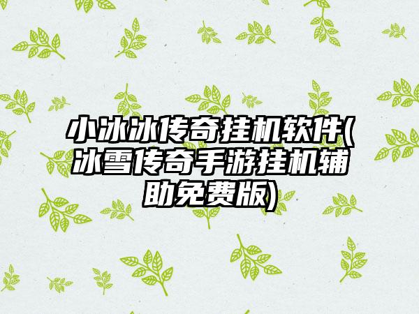小冰冰传奇挂机软件(冰雪传奇手游挂机辅助免费版)