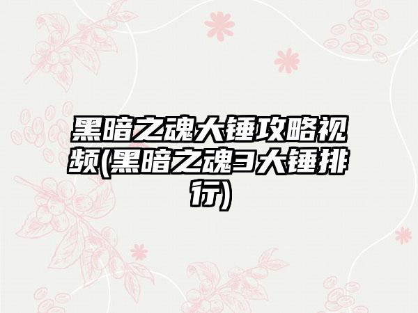 黑暗之魂大锤攻略视频(黑暗之魂3大锤排行)