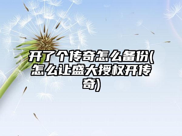 开了个传奇怎么备份(怎么让盛大授权开传奇)