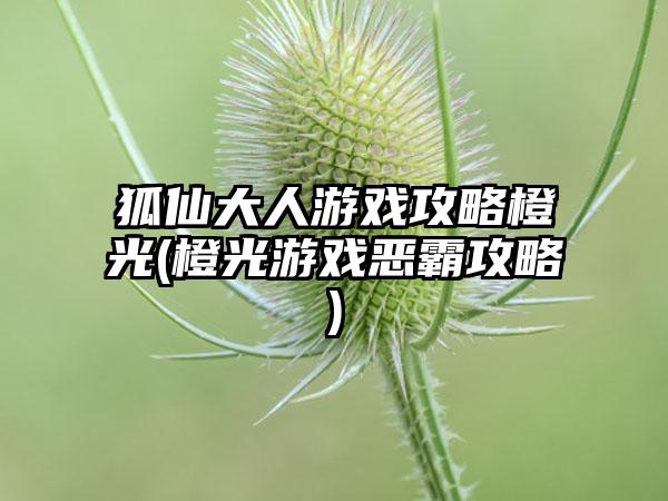 狐仙大人游戏攻略橙光(橙光游戏恶霸攻略)
