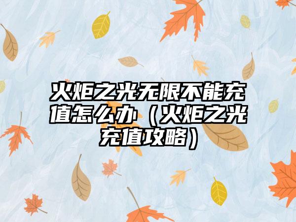 火炬之光无限不能充值怎么办（火炬之光充值攻略）
