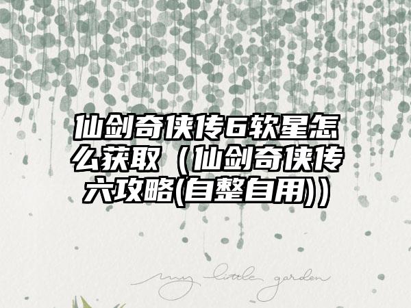 仙剑奇侠传6软星怎么获取（仙剑奇侠传六攻略(自整自用)）