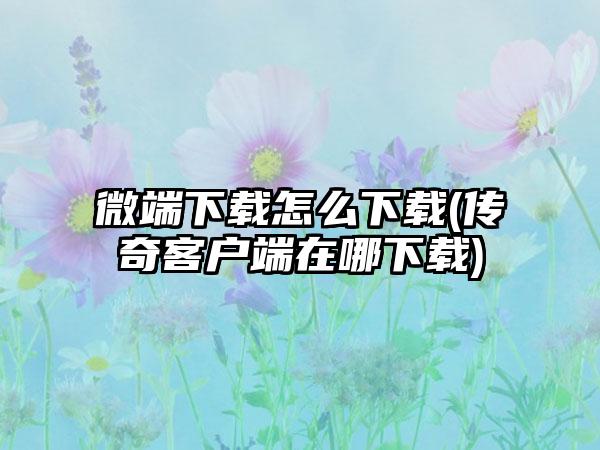 微端下载怎么下载(传奇客户端在哪下载)