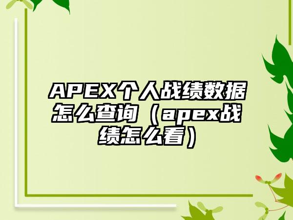 APEX个人战绩数据怎么查询（apex战绩怎么看）