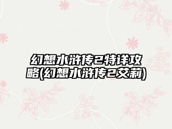 幻想水浒传2特详攻略(幻想水浒传2艾莉)