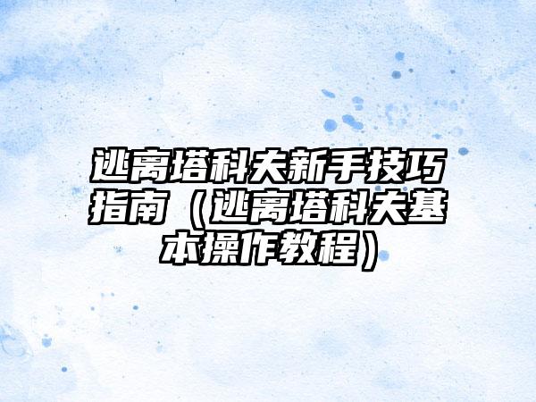 逃离塔科夫新手技巧指南（逃离塔科夫基本操作教程）