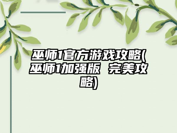 巫师1官方游戏攻略(巫师1加强版 完美攻略)