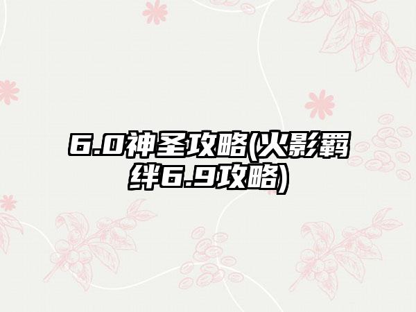 6.0神圣攻略(火影羁绊6.9攻略)