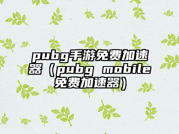 pubg手游免费加速器（pubg mobile免费加速器）