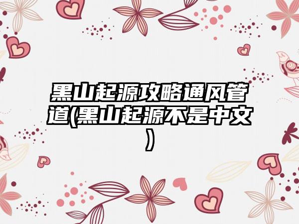 黑山起源攻略通风管道(黑山起源不是中文)