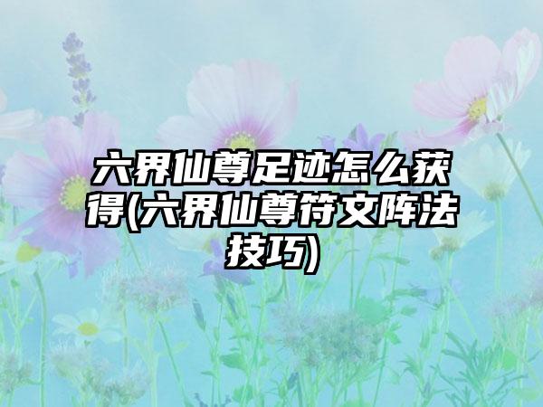 六界仙尊足迹怎么获得(六界仙尊符文阵法技巧)