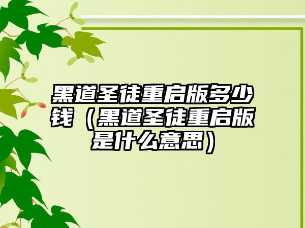黑道圣徒重启版多少钱（黑道圣徒重启版是什么意思）