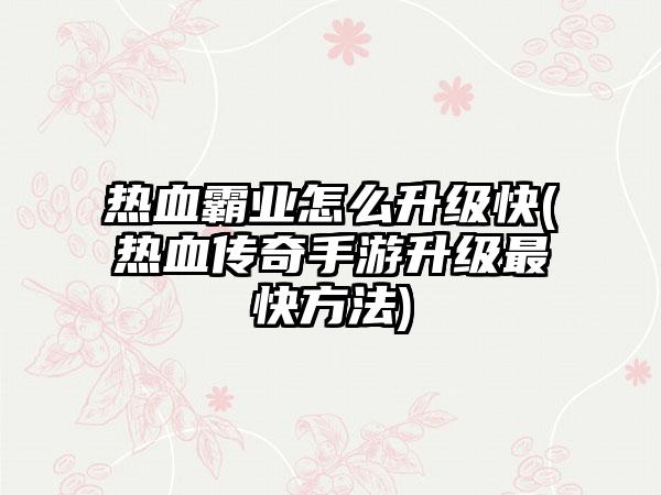 热血霸业怎么升级快(热血传奇手游升级最快方法)