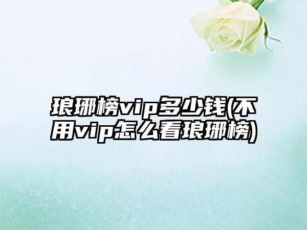 琅琊榜vip多少钱(不用vip怎么看琅琊榜)