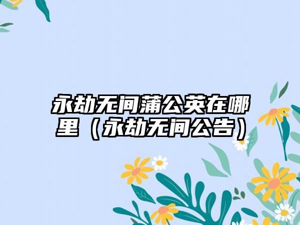 永劫无间蒲公英在哪里（永劫无间公告）