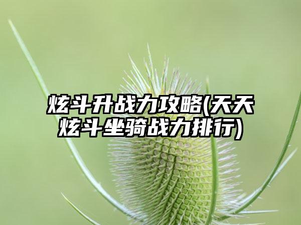 炫斗升战力攻略(天天炫斗坐骑战力排行)