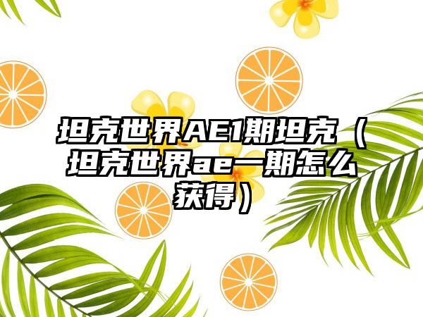 坦克世界AE1期坦克（坦克世界ae一期怎么获得）