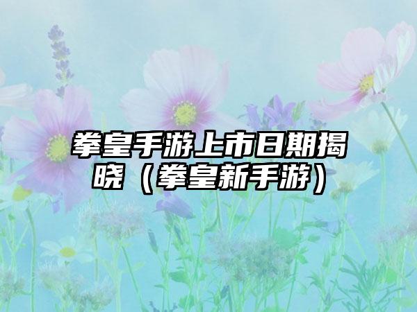 拳皇手游上市日期揭晓（拳皇新手游）