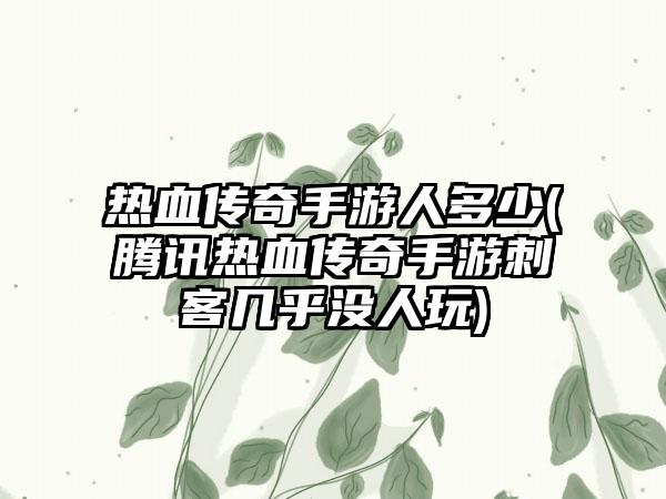 热血传奇手游人多少(腾讯热血传奇手游刺客几乎没人玩)