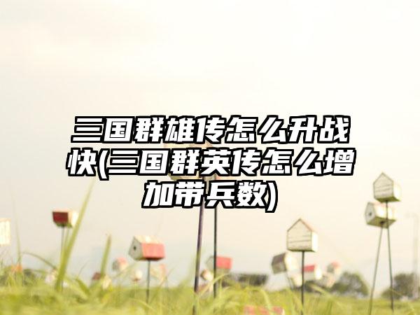 三国群雄传怎么升战快(三国群英传怎么增加带兵数)