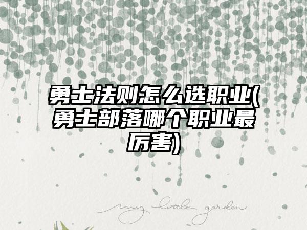 勇士法则怎么选职业(勇士部落哪个职业最厉害)